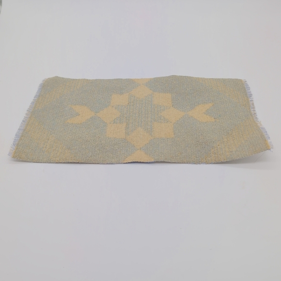 Dollhouse Rug Geometric Blue and Gray Patterned Textile 12.5 X 7 In - Picture 4 of 6